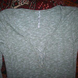 Grey V Neck Shirt Waffle Weave JC Fits INC, Womens Sm/M Long Sleeve Top NWT